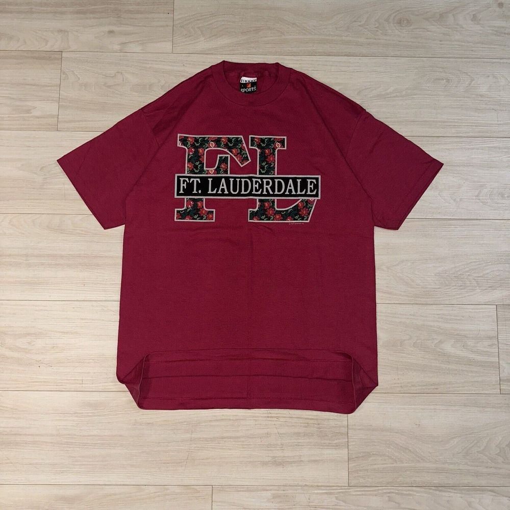 Vintage Ft. Lauderdale Florida Floral Retro Classic T Shirt Adult Large Burgundy